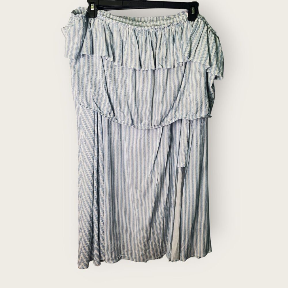 🌿Torrid Striped Light Blue High-Waist Midi Skirt And Ruffle Tube Top Set - Picture 2 of 10